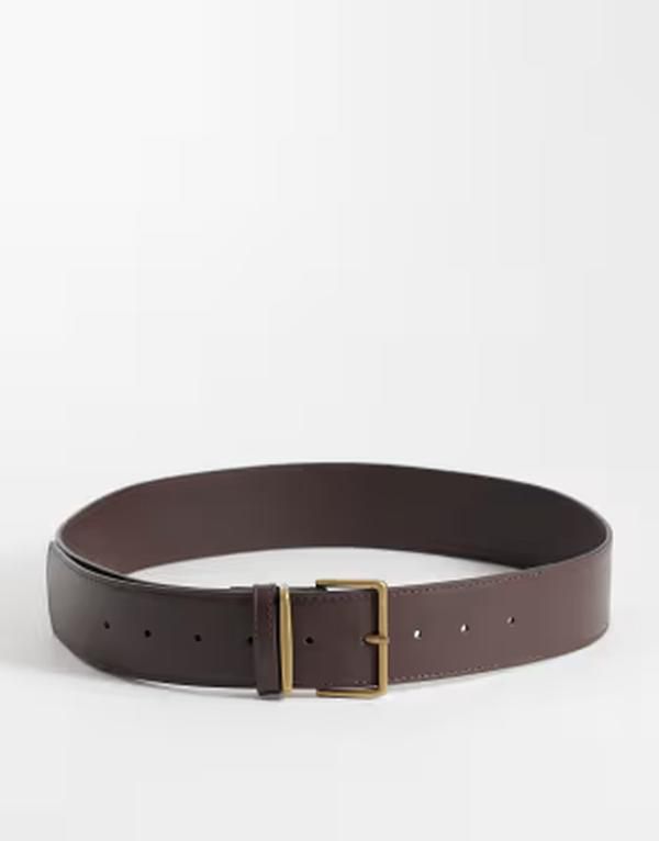 エイソス レディース アクセサリー ベルト ASOS DESIGN waist and hip wide square buckle belt in chocolate チョコレート