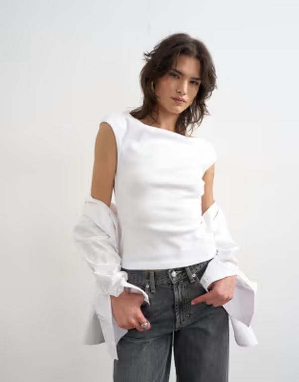 トップショップ レディース トップス ベスト Topshop boat neck top WHITE ホワイト