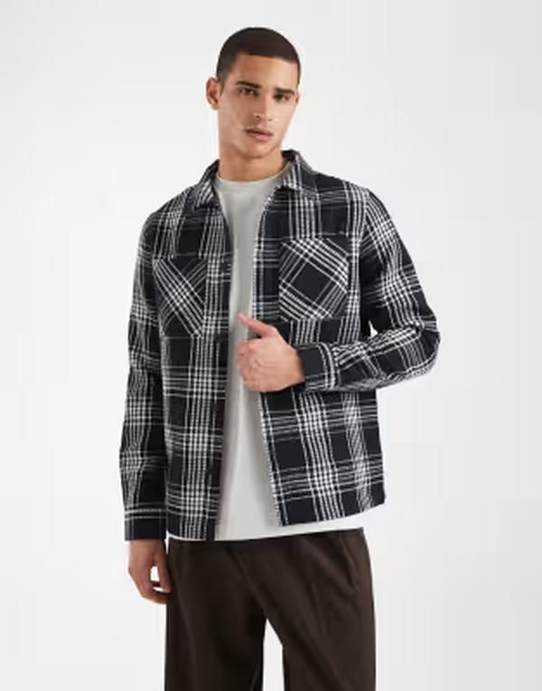 スリードベア メンズ トップス シャツ Threadbare pocket front shacket and white plaid NAVY ネイビー