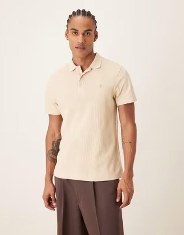 ファーラー メンズ トップス ポロシャツ ロゴ Farah Forster short sleeve logo polo shirt BEIGE ベージュ