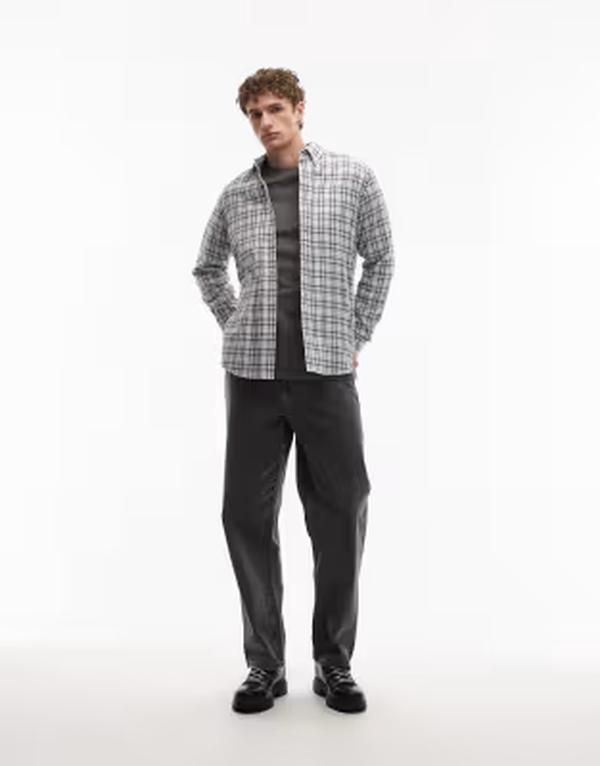 マンゴ メンズ トップス シャツ コットン Mango 100 cotton shirt plaid Gray グレー