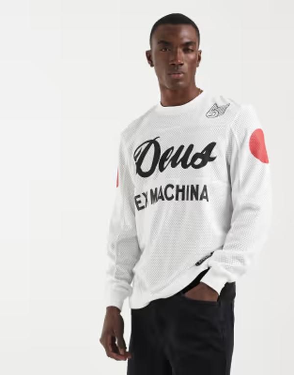 デウス エクス マキナ メンズ トップス Tシャツ ヴィンテージャージー Deus Ex Machina Saber Moto long sleeve jersey top in vintage wh