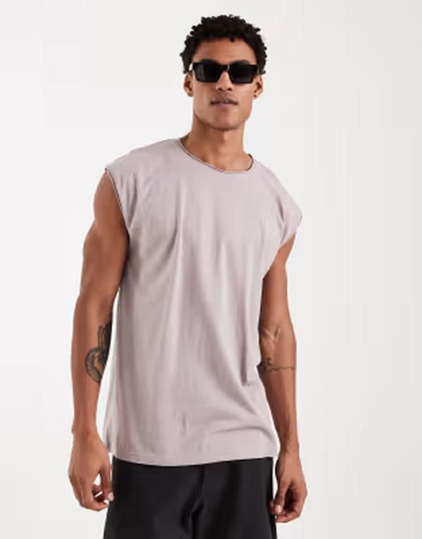 ブレーブソウル メンズ トップス Tシャツ Brave Soul oversized tank top in dusty PURPLE パープル