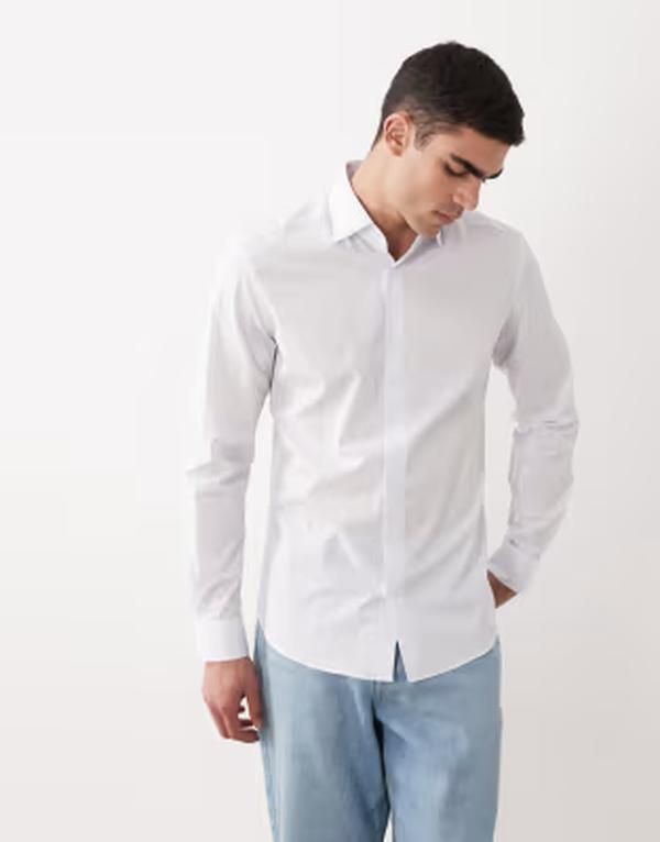 マンゴ メンズ トップス シャツ コットン Mango 100 cotton long sleeve shirt WHITE ホワイト