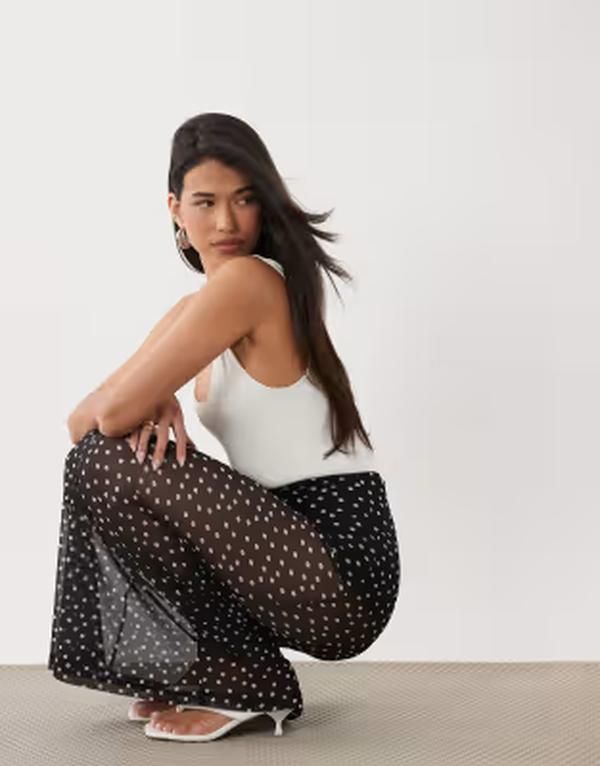 エイソス レディース ボトムスカート ドット柄 ドット プリント メッシュ シアー マキシ ASOS DESIGN sheer mesh maxi skirt polka dot print Blac