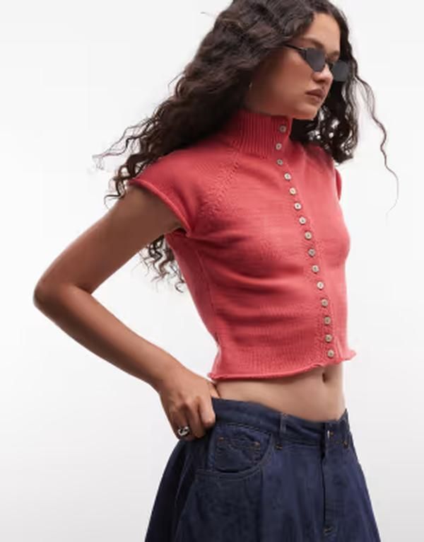 リクレイム ヴィンテージ レディース トップス タンクトップ ハイネック ニット Reclaimed Vintage button throughigh neck compact knitank in