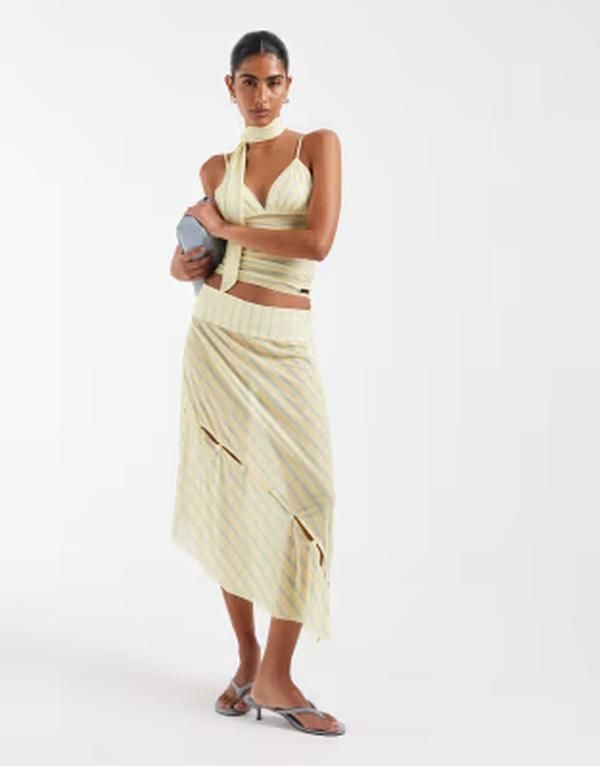 ハウスオブサニー レディース ボトムスカート アシンメトリー メッシュ House of Sunny asymmetric button detailing mesh midaxi skirt in