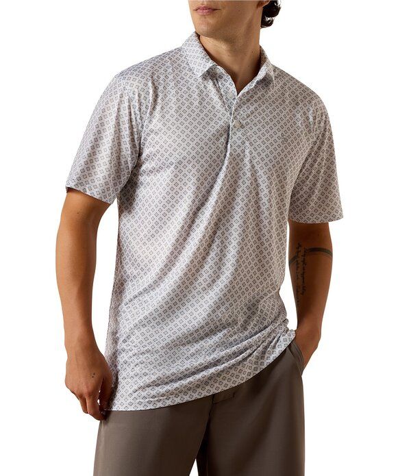 アリアト メンズ トップス シャツ プリント Ariat Short Sleeve Polo Allover Print Fitted Shirt White ホワイト
