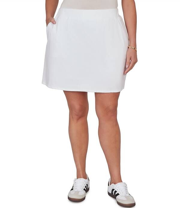ルビーアールディー レディース ボトムスカート プラスサイズ リブ パイル Ruby Rd Plusize French Terry Ribbed Waist PullOn Skort White ホ