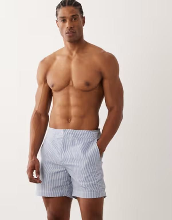 アルケット メンズ 水着 ハーフパンツ・ショーツ ショートパンツ ARKET seersucker swim shortstripes Blue stripe ブルー