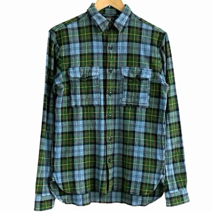 インド製 RRL DOUBLE RL ダブルアールエル RALPH LAUREN ラルフローレン チンスト マチ付き 長袖シャツ ワークシャツ ネルシャツ チェック メンズ S