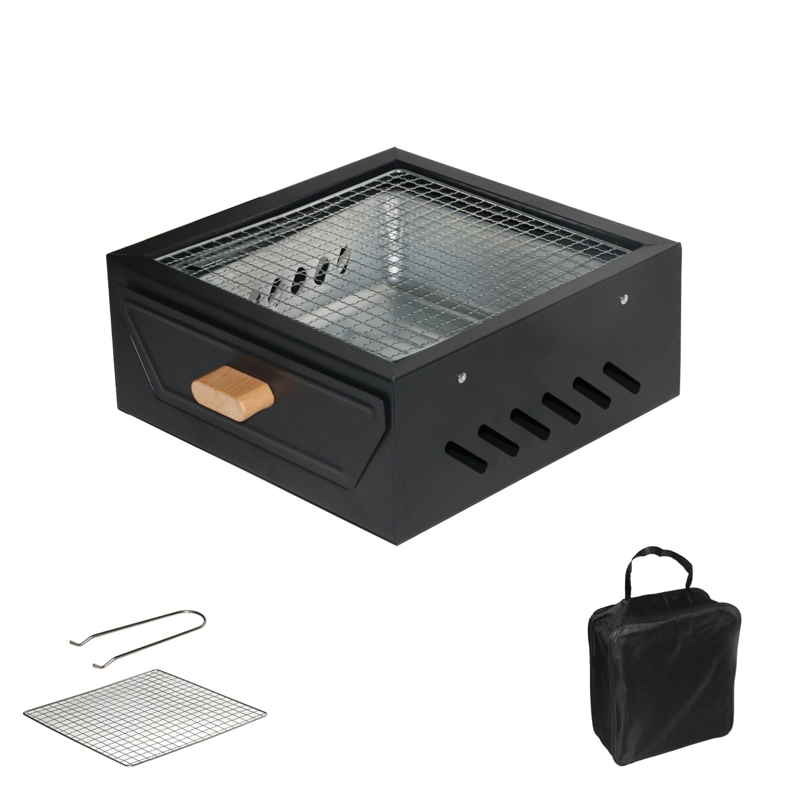 ★新品★バーベキューコンロ 木炭無煙囲炉 コンパクト卓上シチリン バーベキュー BBQ コンロ 鉄板焼き 炭火焼き 炭足しカンタン 収納袋付き キャンプ用品 1台3役 (焼きなし皿)