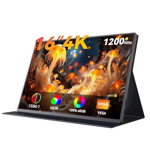 モバイルモニター 4K 16インチ Vimonic ポータブルモニター 3840×2400 UHD 1200nits高輝度 1500:1高コントラスト 16:10黄金比 IPS液晶 非光沢 モバイルディスプレイ サブモニター VESA対応 U 2488dc67