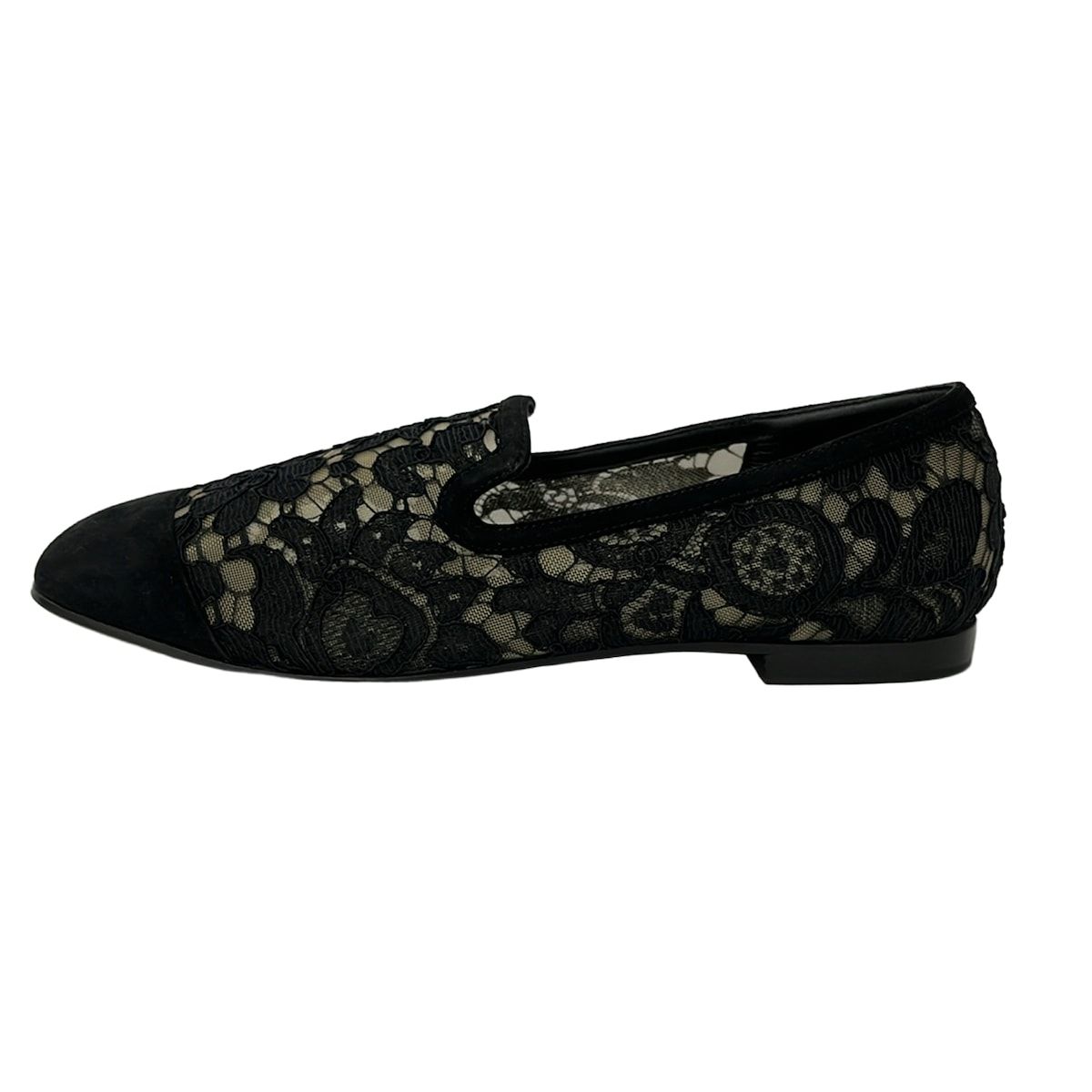 DOLCE&GABBANA(ドルチェアンドガッバーナ) フラットシューズ 36 レディース - 黒 レース/花柄/シースルー