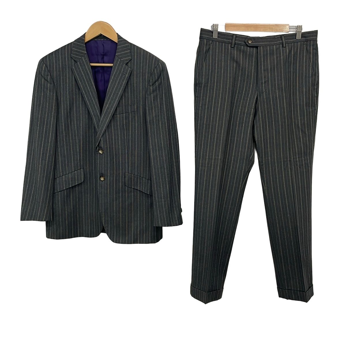 PaulSmith(ポールスミス) シングルスーツ メンズ - ダークグレー×白×ベージュ ストライプ
