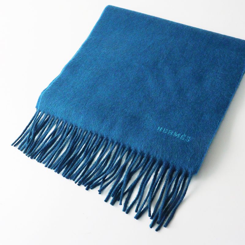 極美品 イタリア製 エルメス HERMES レクトヴェルソ ロゴ刺繍 カシミヤ 