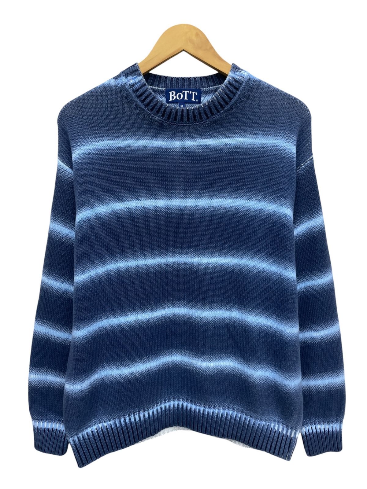 BoTT (ボット) 24SS Gradation Cotton Sweater グラデーションボーダー 長袖ニット M ブルー メンズ/028