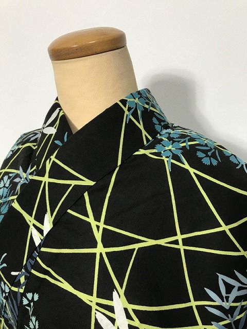 【中古】Lサイズ 浴衣 綿 墨色地に蜻蛉模様
