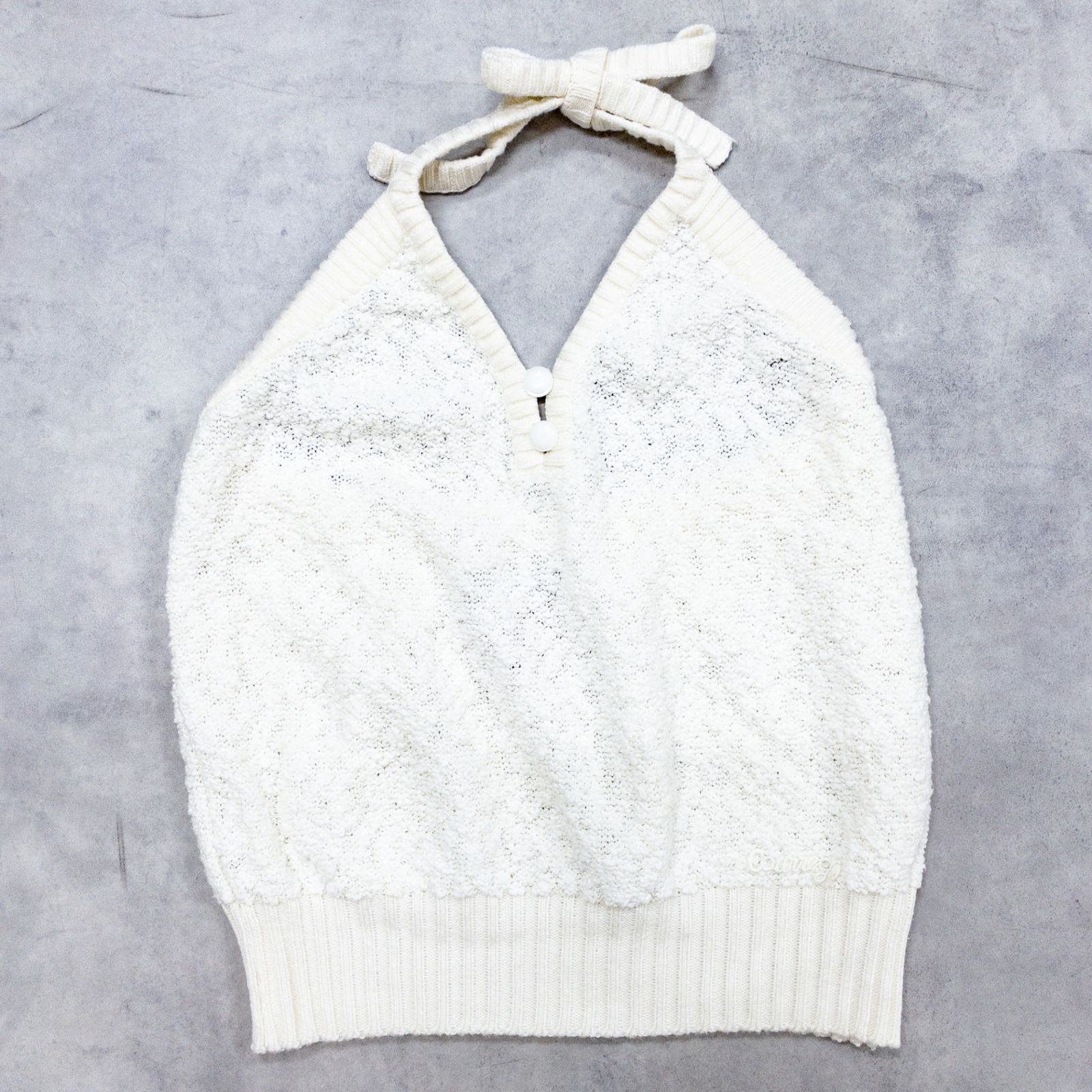 courreges クレージュ ニットトップス キャミソール ホルターネック コットン アクリル ホワイト フランス製 レディース b01823