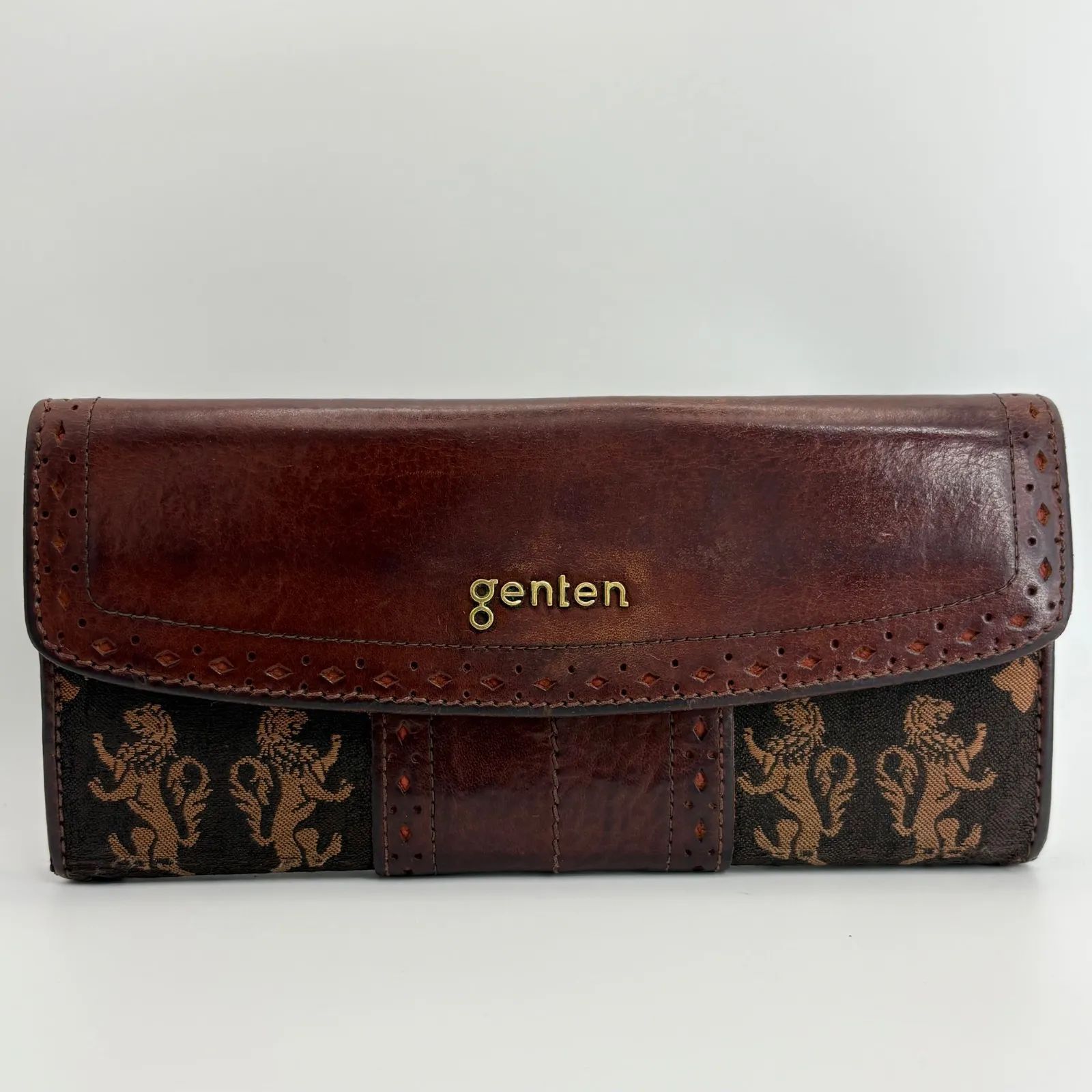 genten ゲンテン 長財布 フラップ レザー 茶 ブラウン モノグラム