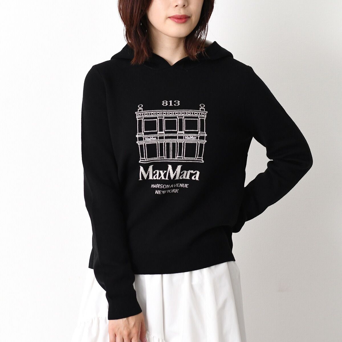 S Max Mara エス マックスマーラ パーカー トップス ウルティモ ULTIMO ウールニットフーディー SMMULTIMO 26193612016 レディース ブラック 長袖 ロゴ