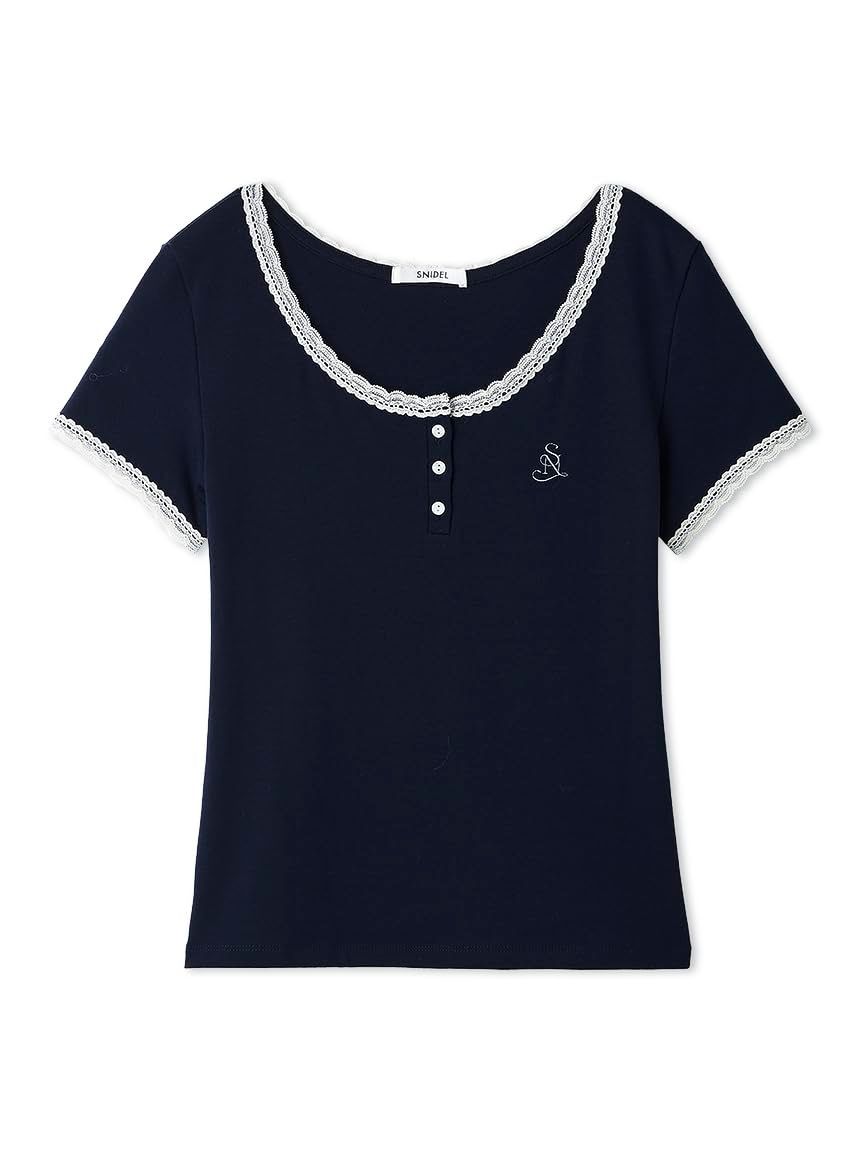 新品 [スナイデル] レースデザインヘンリーネックTシャツ SWCT261221 レディース DNVY Free Size