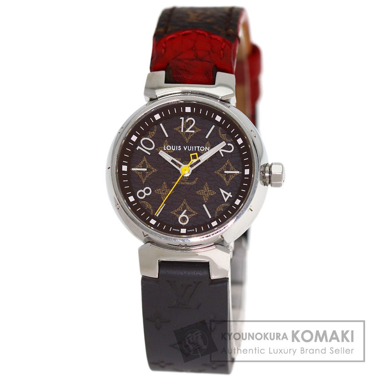 LOUIS VUITTON ルイヴィトン QA070 タンブールPM モノグラム 腕時計 SS 革xラバー レディース [中古]