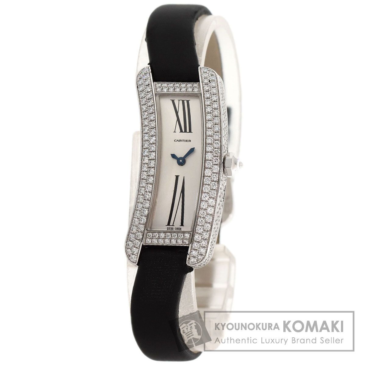 CARTIER カルティエ WJ300950 タンクS ダイヤモンド 腕時計 K18WG 革xサテン レディース [中古]