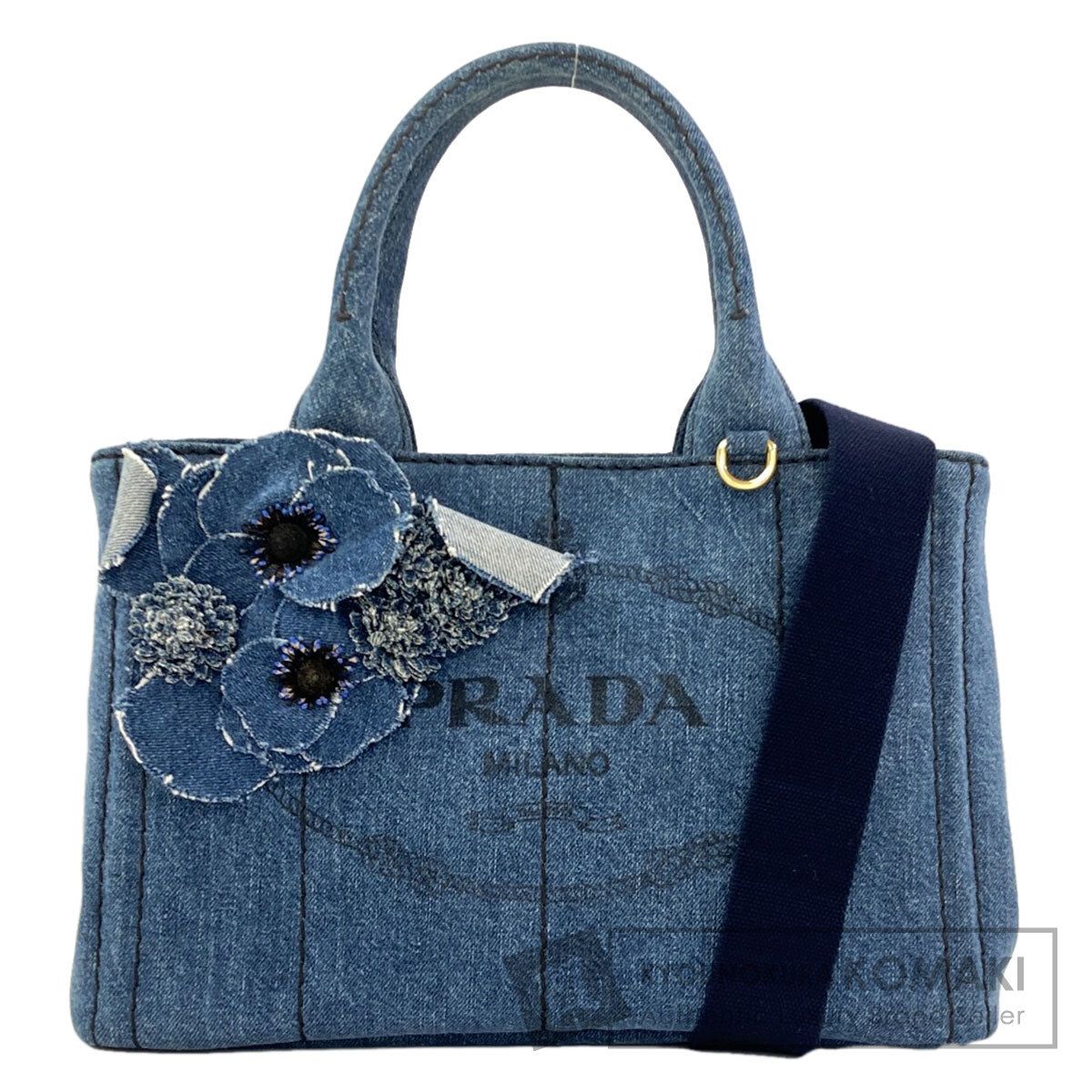 PRADA プラダ カナパミニ フラワー 2WAY ハンドバッグ デニム