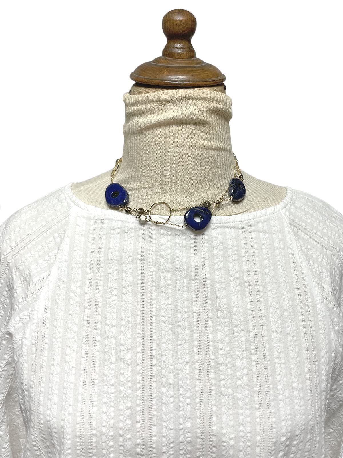 新品 [Cherry] A990 Lapis Lazuli Perforated Nugget Golden Pyrite Smokey Quartz Long Necklace Natural Stone Power Stone Lapis Lazul