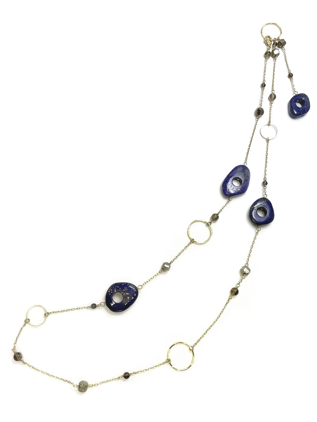 新品 [Cherry] A990 Lapis Lazuli Perforated Nugget Golden Pyrite Smokey Quartz Long Necklace Natural Stone Power Stone Lapis Lazul
