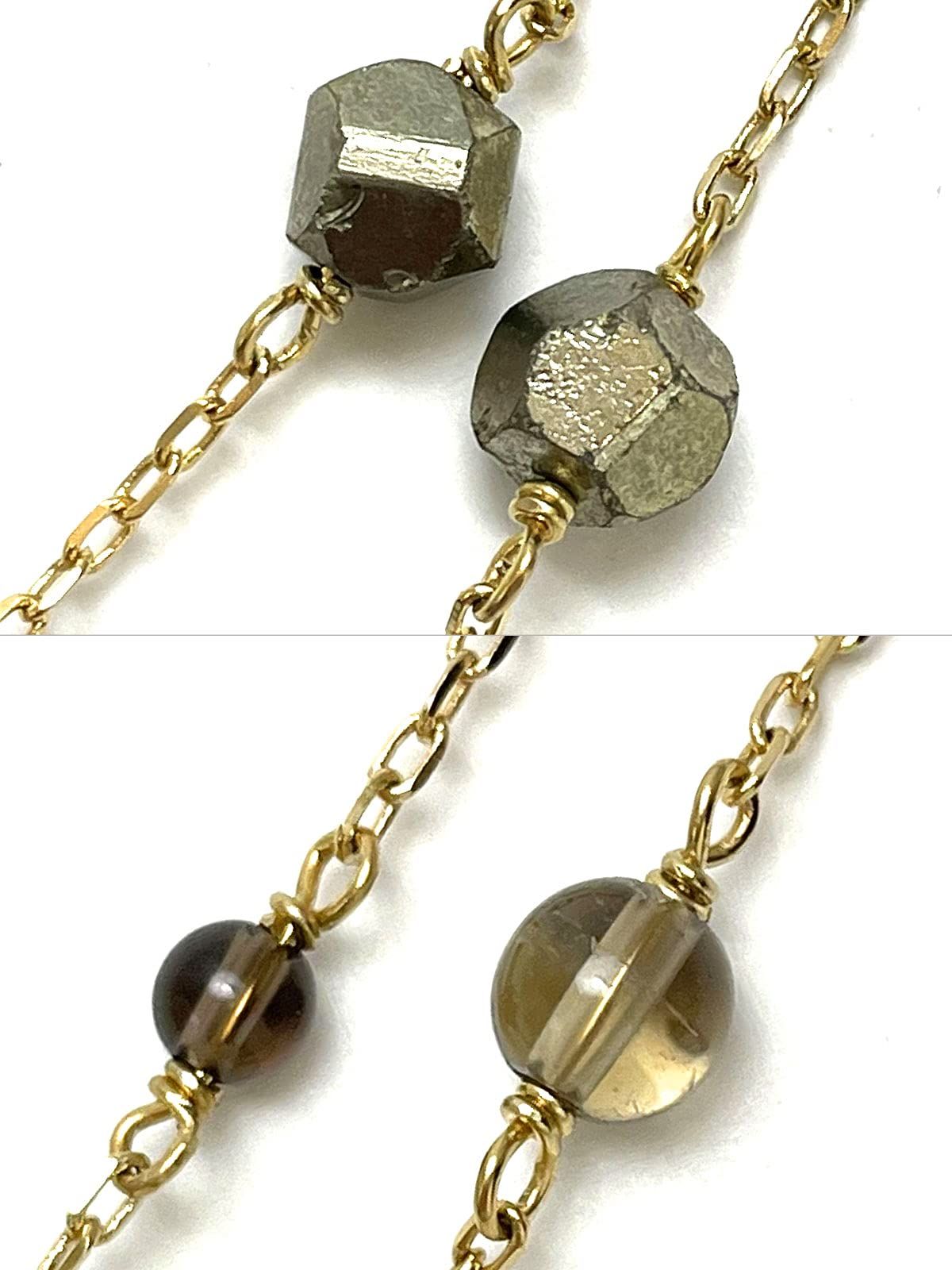新品 [Cherry] A990 Lapis Lazuli Perforated Nugget Golden Pyrite Smokey Quartz Long Necklace Natural Stone Power Stone Lapis Lazul