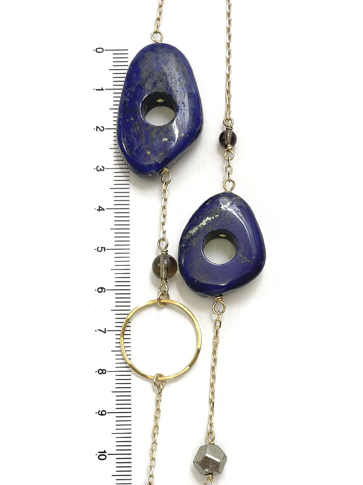新品 [Cherry] A990 Lapis Lazuli Perforated Nugget Golden Pyrite Smokey Quartz Long Necklace Natural Stone Power Stone Lapis Lazul