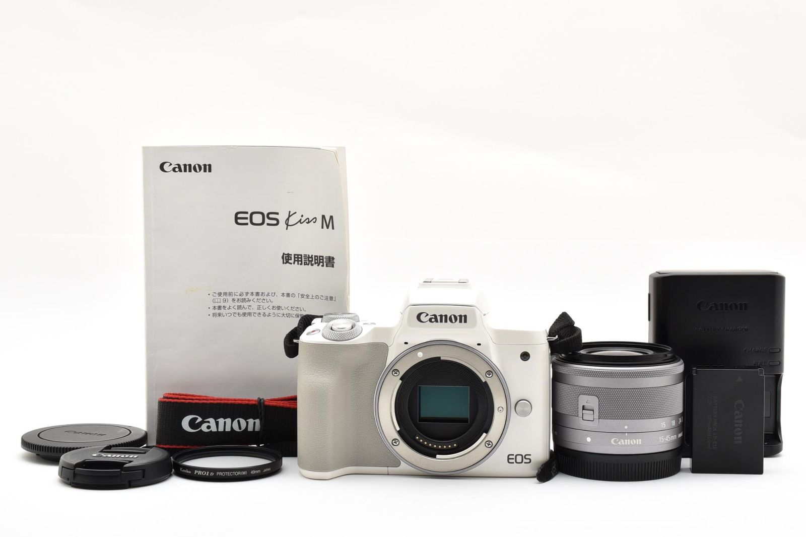 S*I様 300円スタートCanon EOS ホワイト EF-M 15-45mm 光学極上 Canon キャノン EOS Kiss M 白 ホワイト / EF-M 15-45mm 3.5