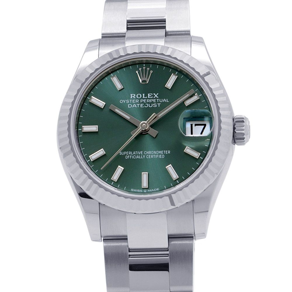 ロレックス デイトジャスト31 SS/K18WG ランダムシリアル ルーレット 278274 ROLEX 腕時計 ミントグリーン文字盤