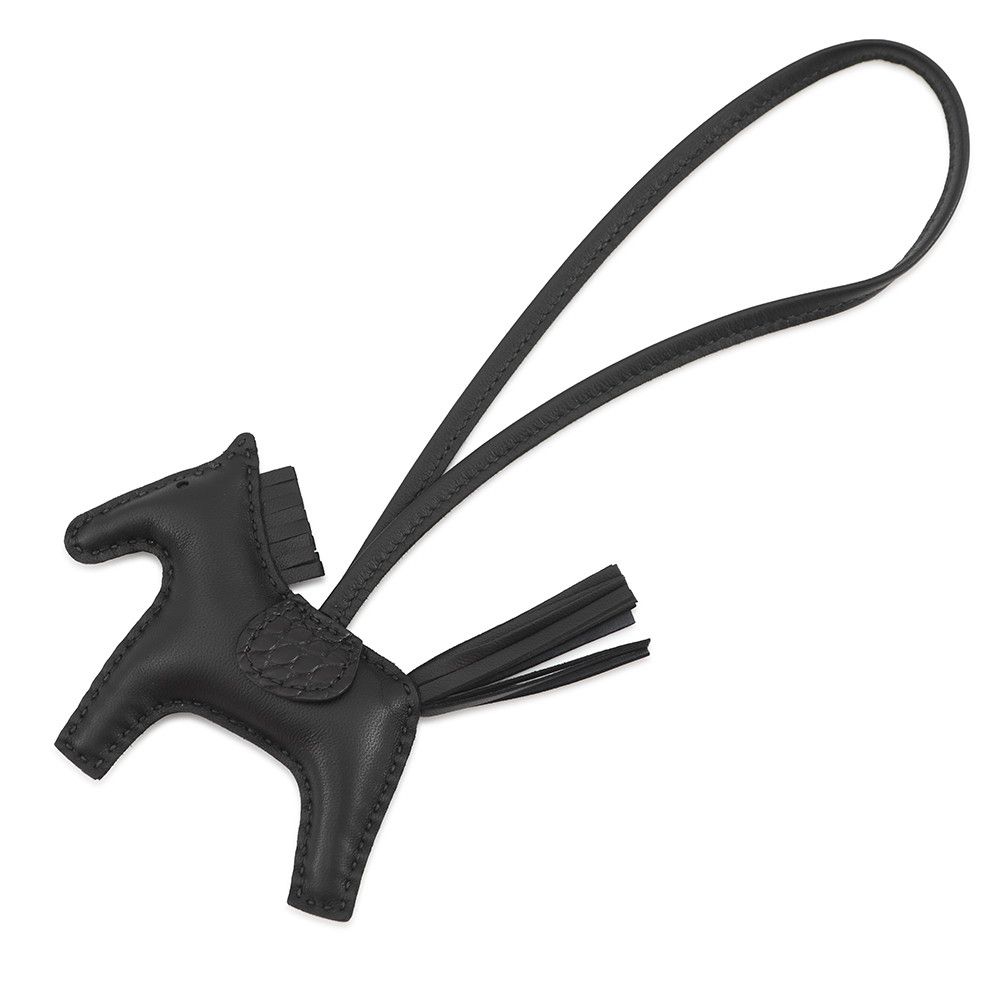 エルメス バッグチャーム ロデオPM タッチ ブラック ラムスキン/アリゲータマット G刻印 HERMES 黒