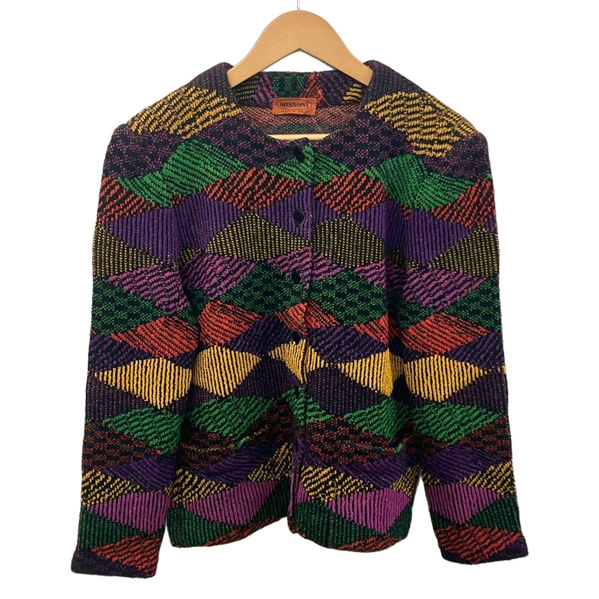 MISSONI(ミッソーニ) カーディガン サイズ42 M レディース美品 - 黒×パープル×マルチ 長袖