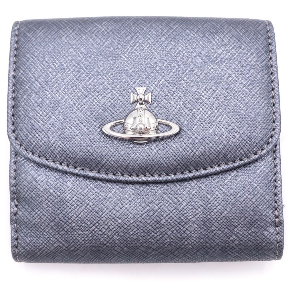 Vivienne Westwood (ヴィヴィアンウエストウッド) VICTORIA ORB SAFFIANO LEATHER COMPACT WALLET ヴィクトリアオーブ サフィアーノレザー コンパクトウォレット シルバー