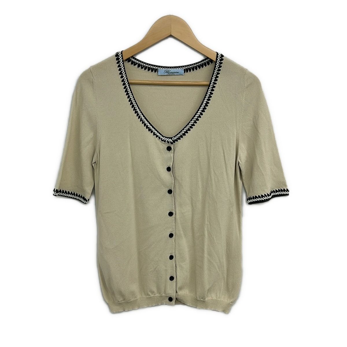 BLUMARINE(ブルマリン) カーディガン サイズI44 L レディース美品 - ベージュ×黒 半袖