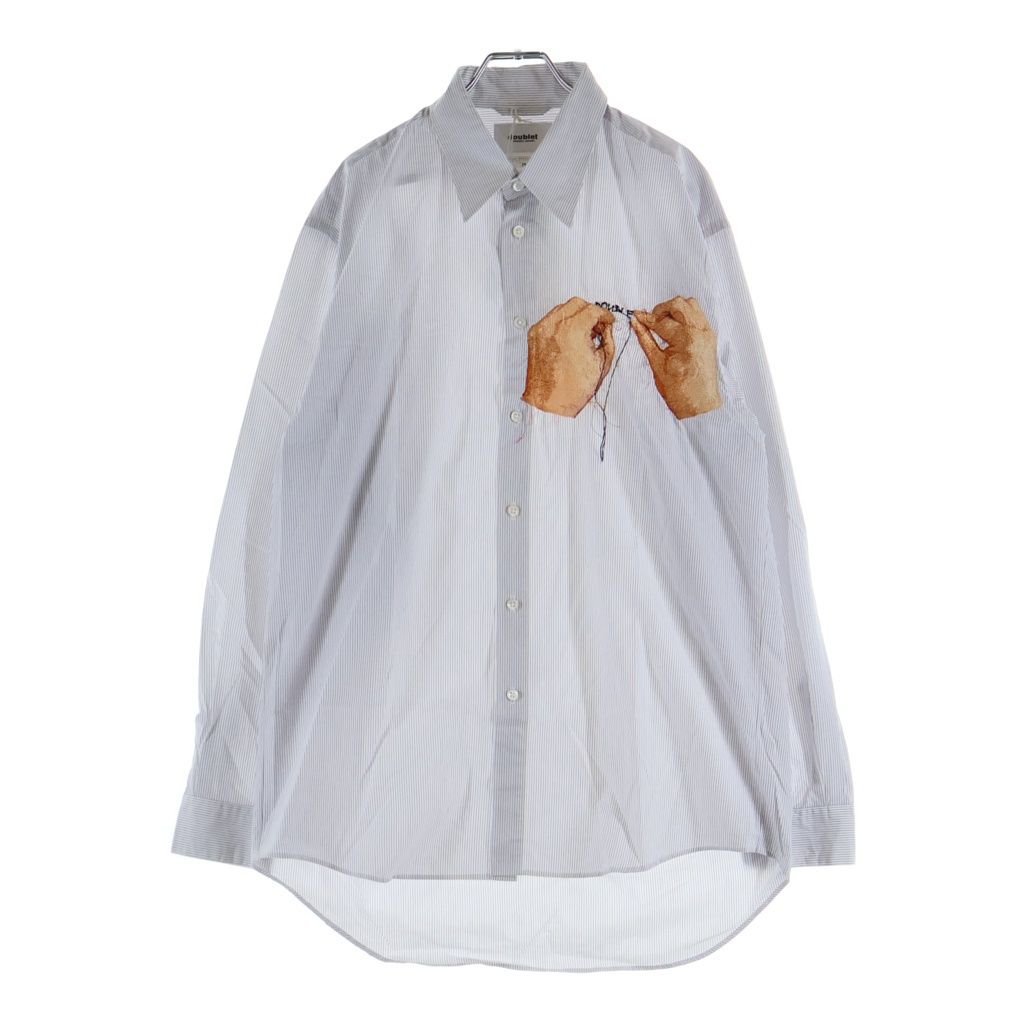 doublet (ダブレット) 22AW HAND-EMBROIDERY PHOTO STITCH SHIRT 22AW40SH112 ハンド エンブロイダリー フォト ステッチ 長袖コットンシャツ ホワイト