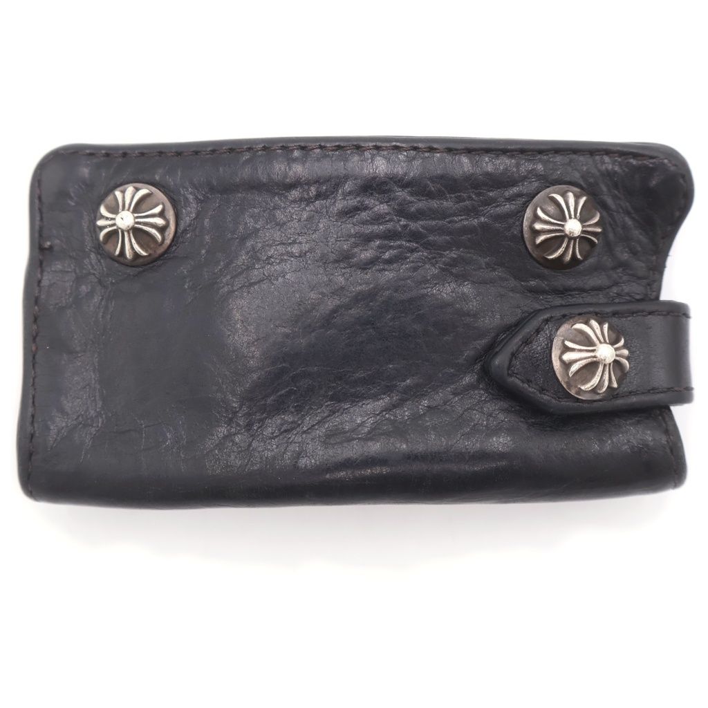 CHROME HEARTS (クロムハーツ) KEY CASE クロスボールボタン ブラックヘビーレザー キーケース ブラック/シルバー