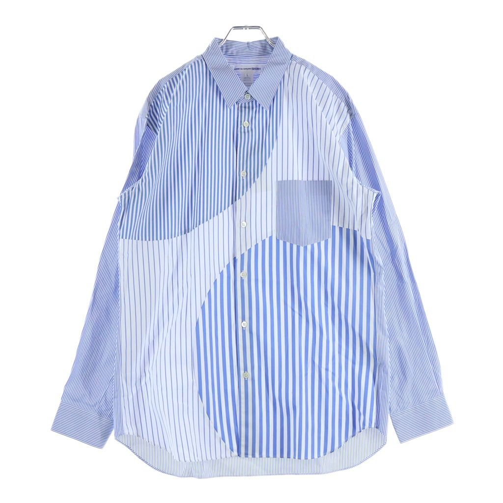 COMME des GARCONS SHIRT (コムデギャルソンシャツ) ストライプ パッチワーク 再構築 長袖シャツ ホワイト/ブルー W27070