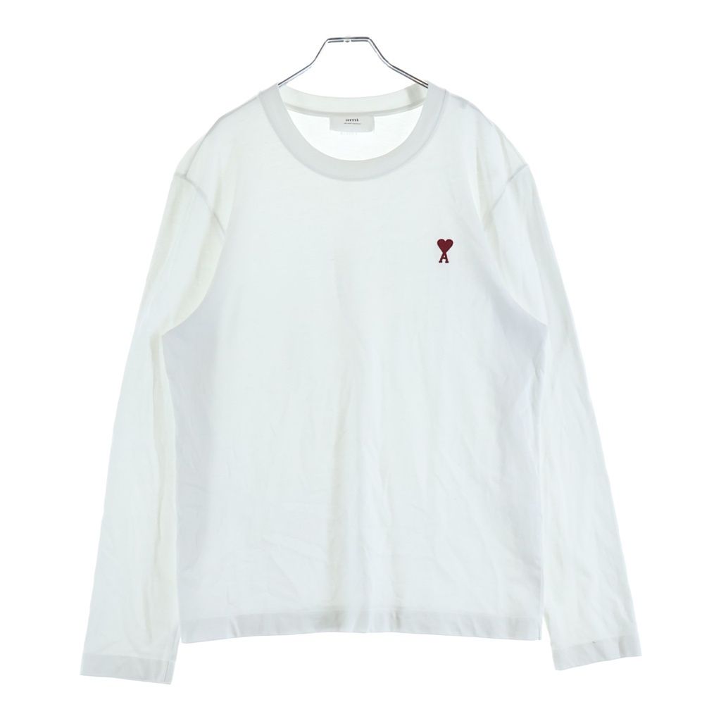 AMI Alexandre Mattiussi (アミアレクサンドルマテュッシ) AMI de Coeur ハートロゴ刺繍 クルーネック 長袖Tシャツ カットソー ホワイト