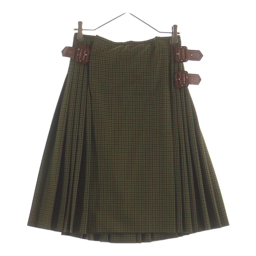 PRADA (プラダ) チェック柄 プリーツスカート ウール モヘア グリーン P125M S172 1N63 レディース