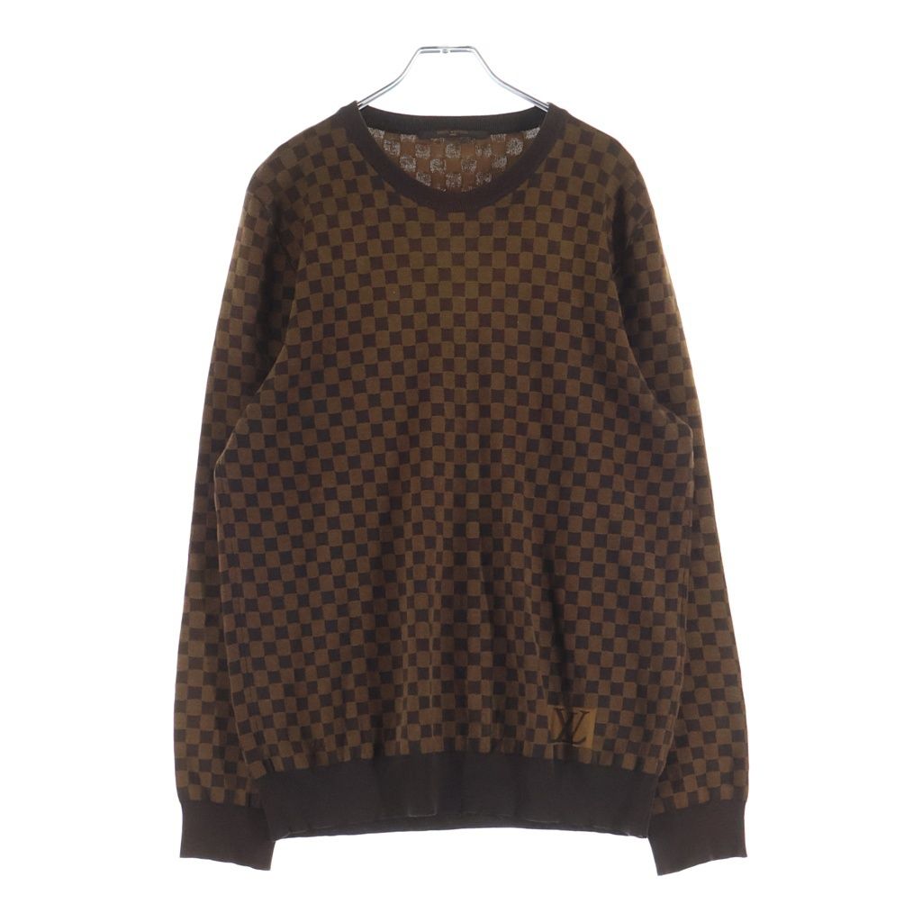 LOUIS VUITTON (ルイヴィトン) ダミエ ラウンドネック 長袖ニット セーター ウール 総柄 ブラウン RM102D