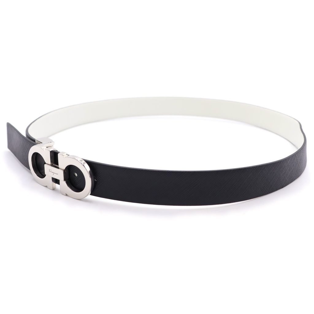 Salvatore Ferragamo (サルヴァトーレ フェラガモ) Reversible Leather Belt ダブルガンチーニ リバーシブル レザー ベルト ブラック/ホワイト