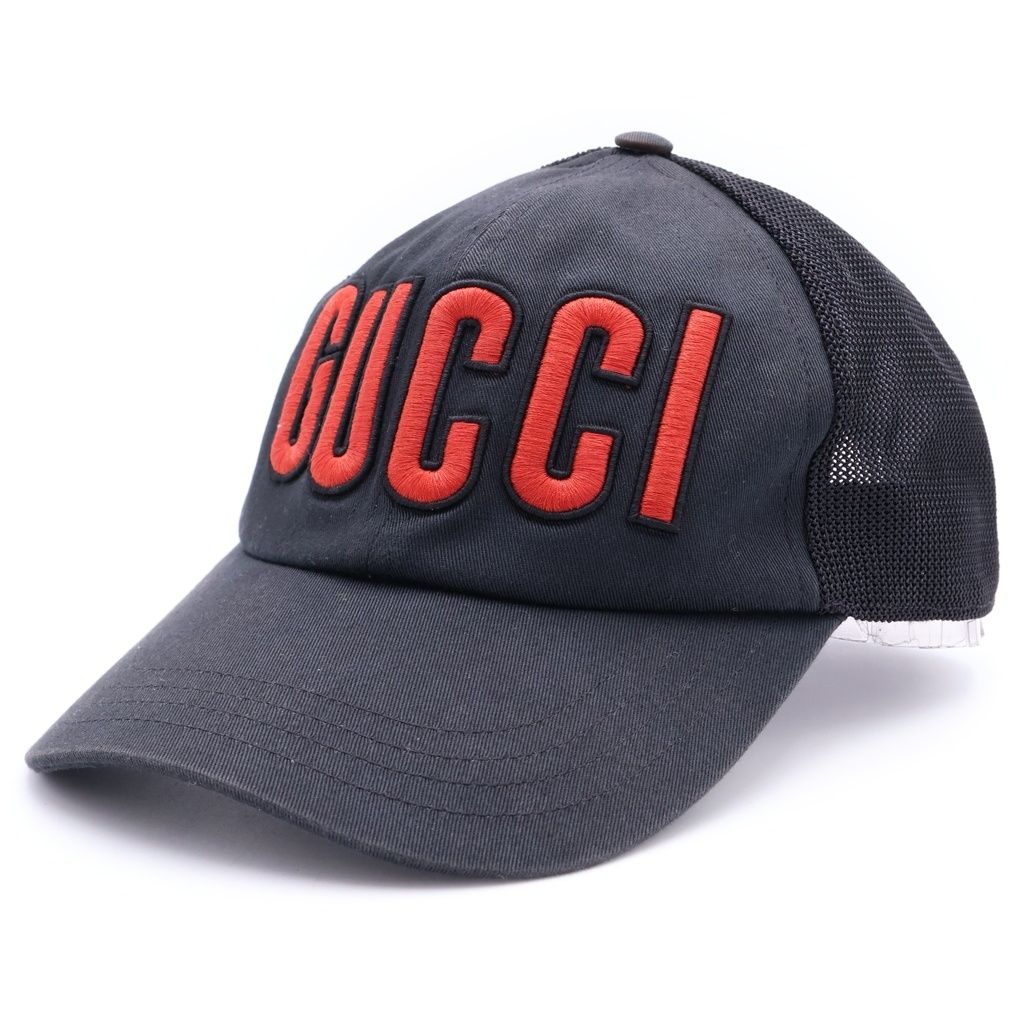 GUCCI (グッチ) ロゴ メッシュキャップ 帽子 コットン ブラック 701324
