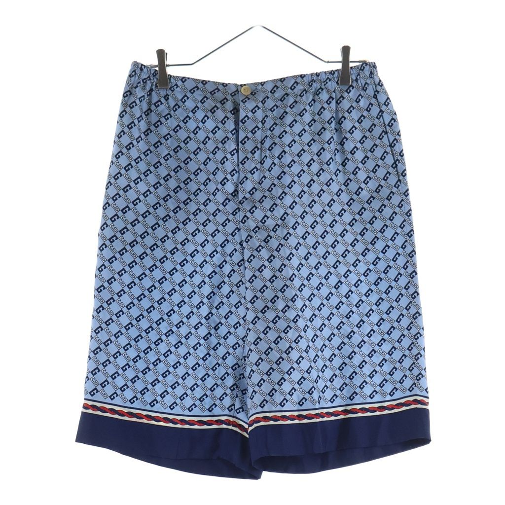 GUCCI (グッチ) ZAMZY ロゴ ショートパンツ ブルー系 総柄 シルク #48 672698