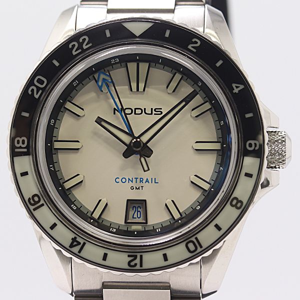 保/箱付 稼働 美品 ノダスウォッチ Contrail GMT Polaris デイト AT/自動巻 アイボリー文字盤 メンズ腕時計 2000000 6NBG MTM ABC25381