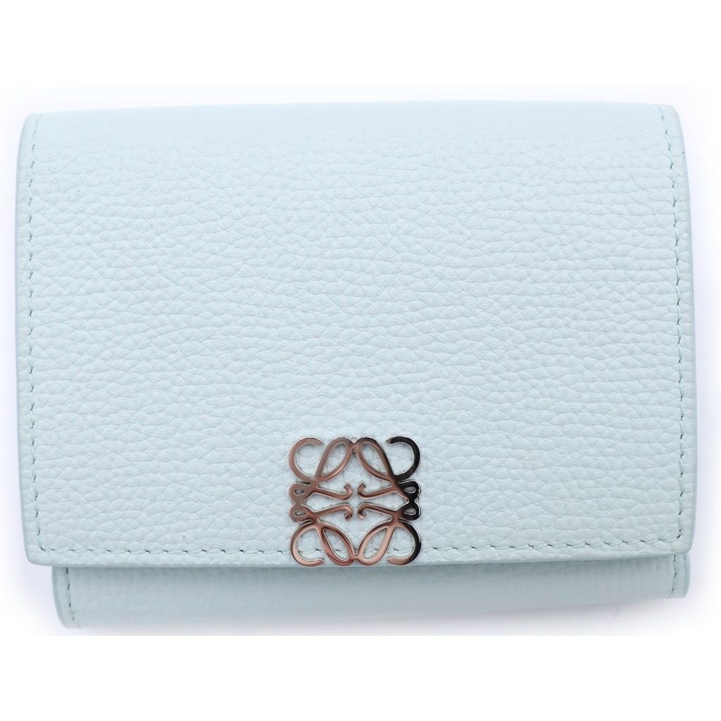 LOEWE (ロエベ) アナグラムロゴプレート トライフォールド レザー コンパクトウォレット 三つ折り財布 ライトブルー